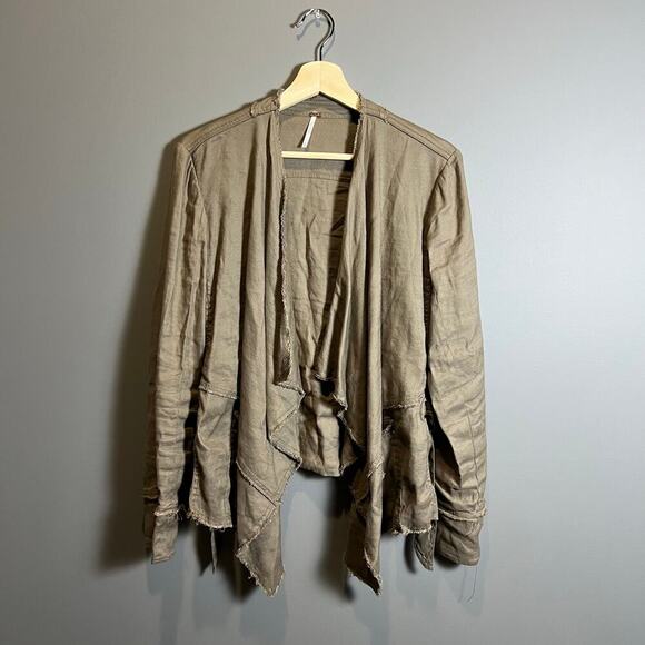 Free People Raw Hem Waterfall Femme Linen Jacket Sz S - Picture 2 of 12